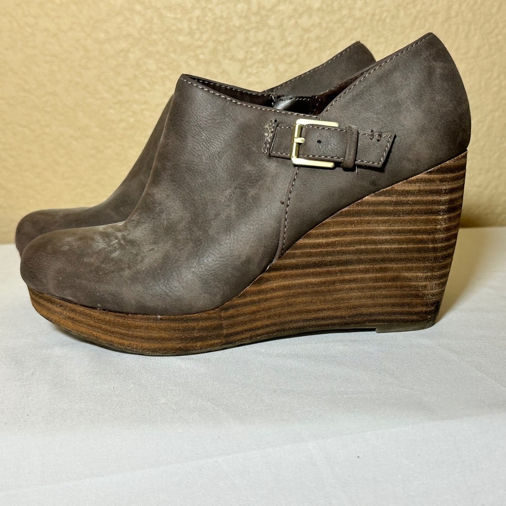 Dr. Scholl's Womens Grey Wedge Ankle Booties Buckle Memory Foam